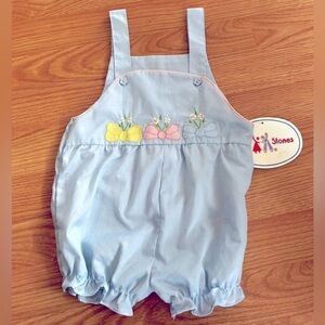 Vintage Overall Shorts Blue w Bows Stix & Stones NWT Spring Baby Toddler Easter